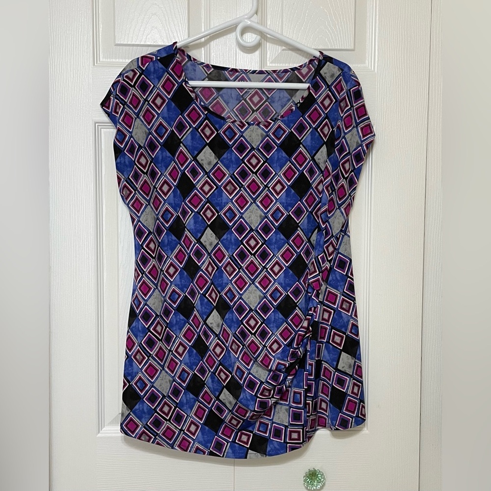 Lane Bryant Blue and Pink Blouse with Elegant Design